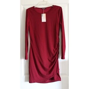 BTFBM Womans Burgundy Red BODYCON Pullover Fitted Dress Ruched Side NWT Medium